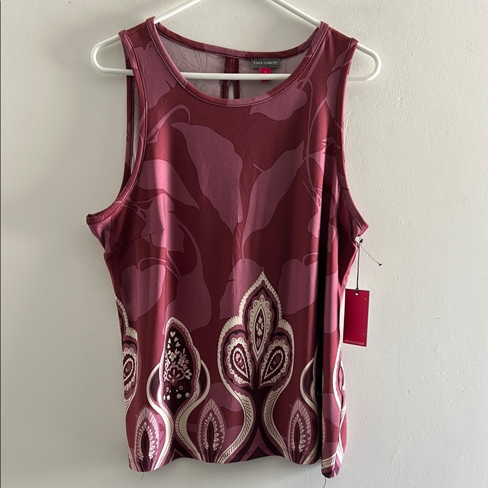 Vince Camuto, Woman’s Size Large Burgundy Paisley Tank Top